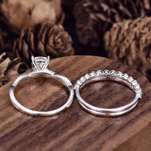 Moissanite Bridal Set Engagement Ring Cushion Cut 2.50 CT Solid 14K White Gold - Picture 6 of 8