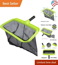 Durable Deep Rake Pool Skimmer Net with Safety Button - 90-Day Satisfaction