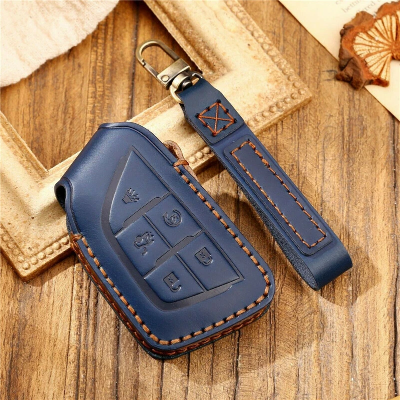 For Cadillac XT6 2020 2023 Blue Leather Keyless Remote Key Fob