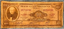 1973 Mexico 100 Pesos Miguel Hidalgo Banknote Paper Money ABN SERIE BXQ U6734190