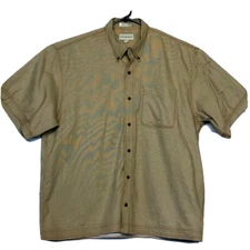 Cutter & Buck Mens Button Down Shirt Taupe Short Sleeve Lounge Camp Cotton XL