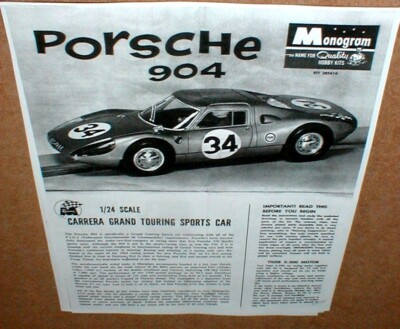 1965 Monogram Porsche 904 Slot Car Racing 1/24 Instruction Sheet