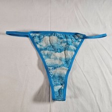 Victoria's Secret PINK Low Rise V-String Thong Large Cotton Blend Blue Graffiti