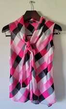 Nine West Womens Rose Black Checkered Sleeveless Neck Tie Size Small 