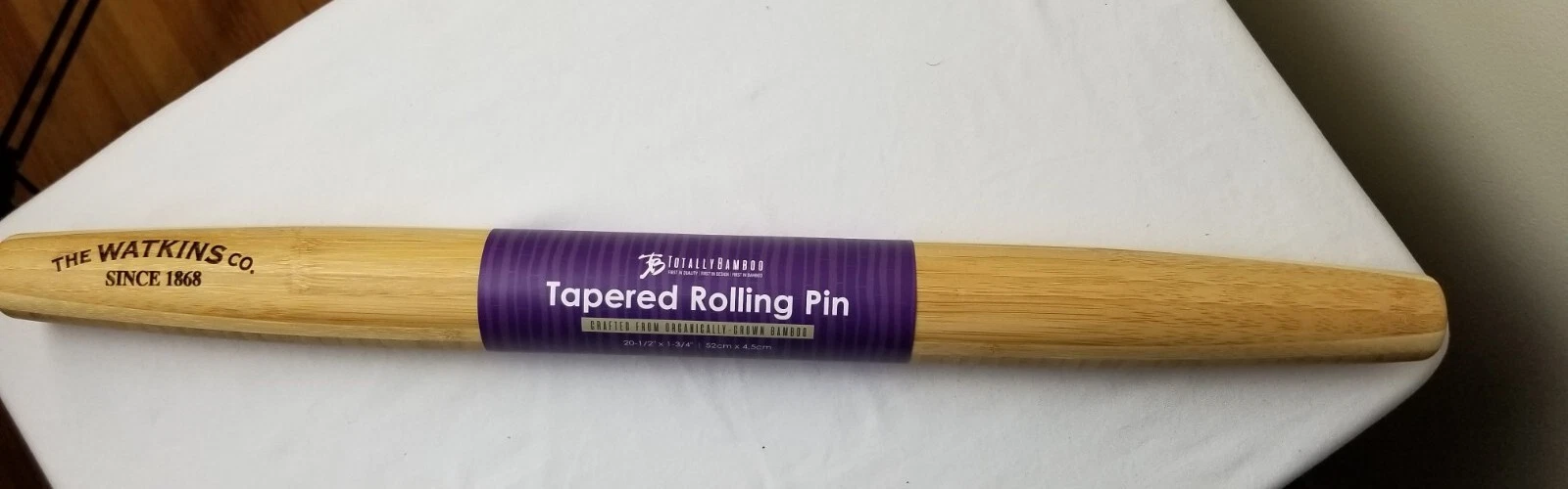 Totally Bamboo Large French Style Tapered Rolling Pin New Beautiful Inlay