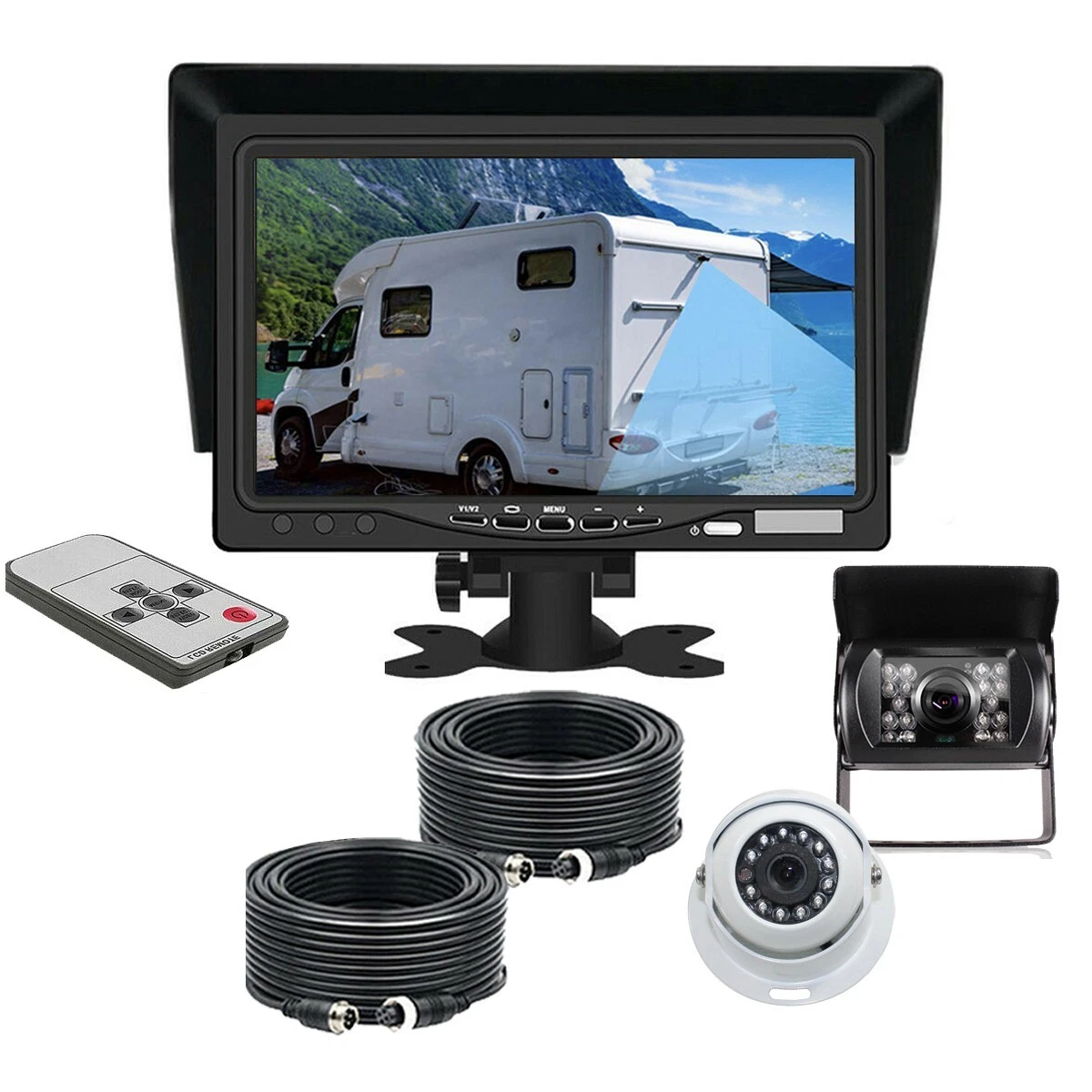 7" Monitor White dome rear view camera square rear view camera kit for caravan - Picture 1 of 24