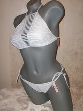 NWT Victoria Secret White High Neck Slashy M Cheeky Swimsuit Bikini