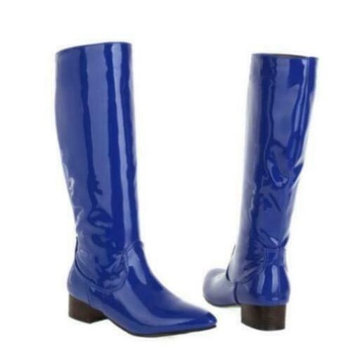 Womens Patent Leather Mid Calf Boots Nightclub Pointed Toe Party Knee High Shoes - Picture 12 of 18