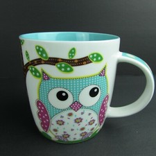 Calico Owl Burton Coffee Mug Owls Blue Turquoise Inside Cute Whimsical Cup