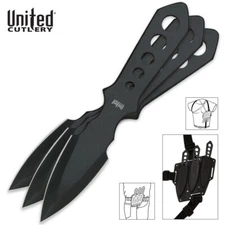 United Cutlery Throwing Knives Spike Dart Kunai Ninja Hunting Knife Set and Case