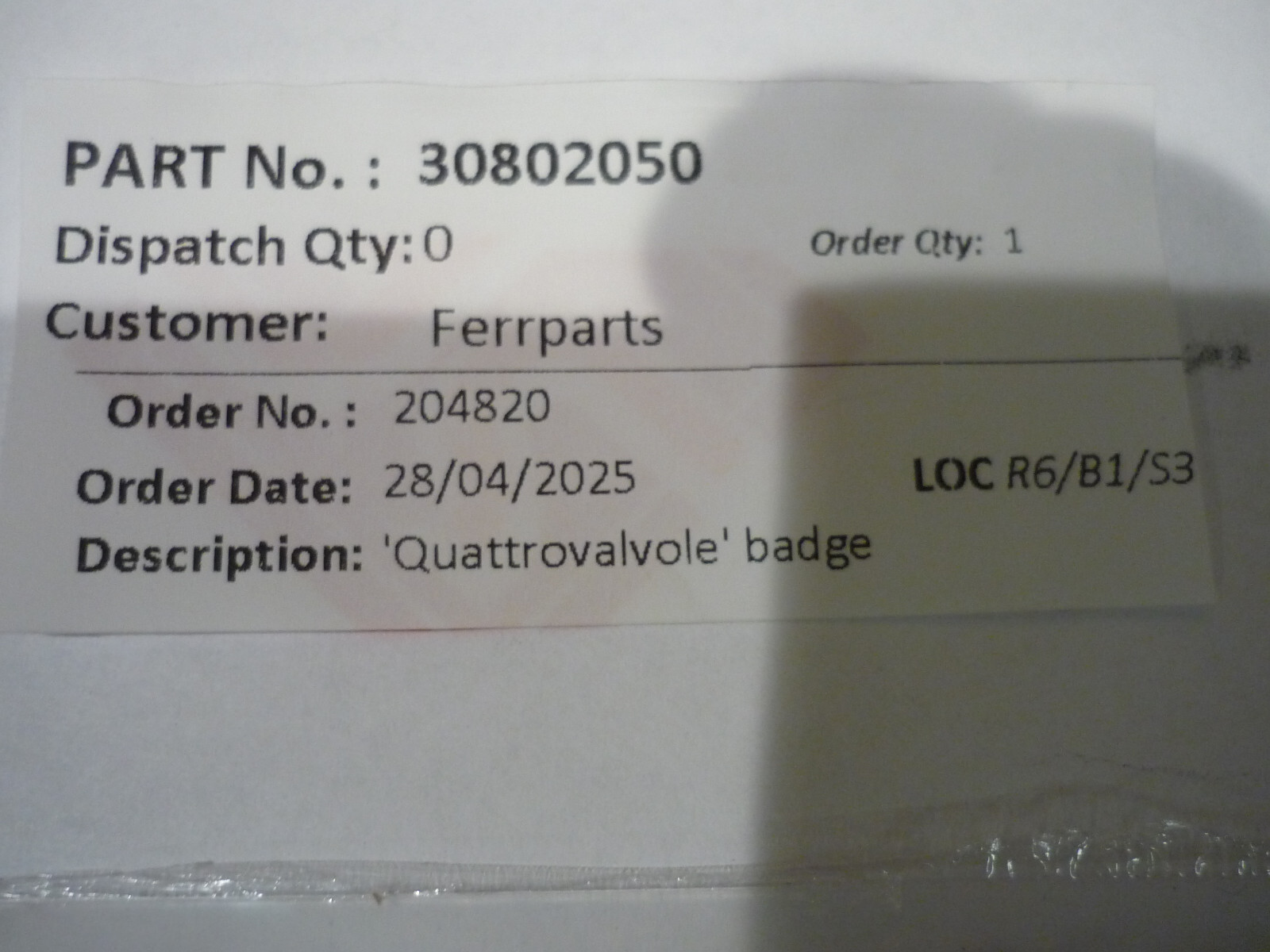 Ferrari 308 QV - "quattrovalvole" Motif - Aftermarket - P/N 30802050