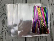 200 CT 4in x 6in Clear Flat Cellophane Treat Bags with 6 Colors Twist Ties
