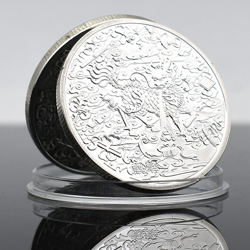 Moneda Unicornio Chino Antiguo Animal Mítico Kylin Plateado Medalla Conmemorativa - Imagen 5 de 12