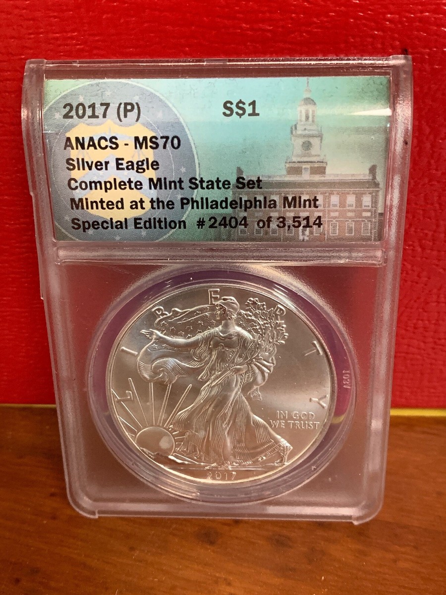 2017-P S W 3 Piece Silver American Eagle Set ANACS MS70 Special
