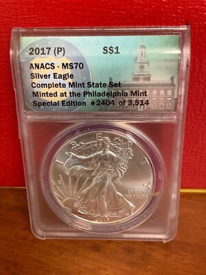 2017-P S W 3 Piece Silver American Eagle Set ANACS MS70 Special