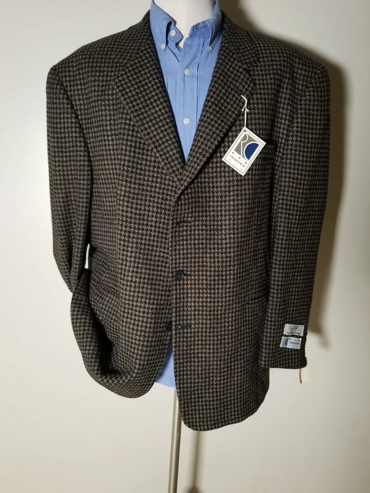50R brown black Jumbo Check Silk Wool tweed Blazer Jacket Sport Coat Chereskin - Image 2 of 4