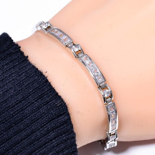 White Topaz & Cubic Zirconia 925 Sterling Silver Tennis Bracelet 7.99" B97306881