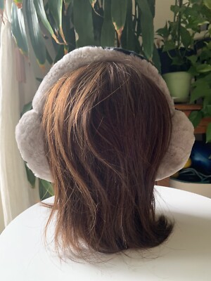 CHANEL New Oversized CC Foldable Earmuffs Black & Gray Shearling