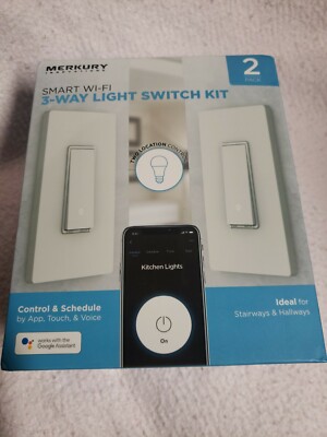 Merkury Innovations 3-Way Light Switch Kit, Requires 2.4Ghz Wifi