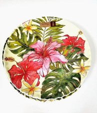 NICOLE MILLER SET OF 6 PC PINK+GREEN HIBISCUS FLORAL MELAMINE DINNER PLATES