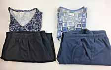 2 Sets Scrubs Matching Coordinated Tops/Pants Different Designs/Colors Sz S/XS