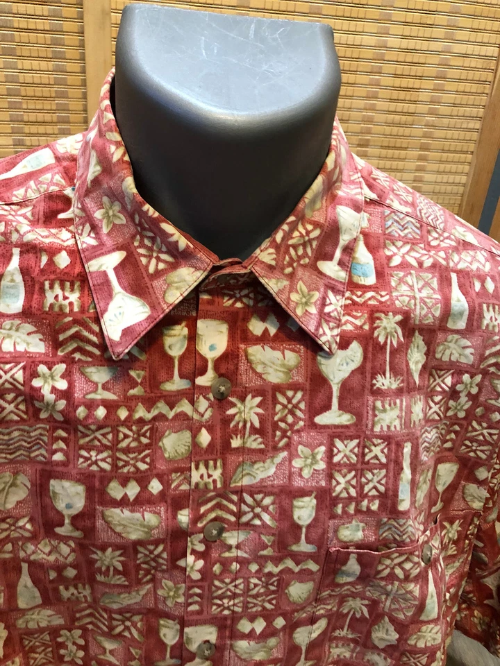Campia Moda Hawaiian Button Up Aloha Shirt 100% Cotton Vintage Red XL H127 - Image 2 of 4