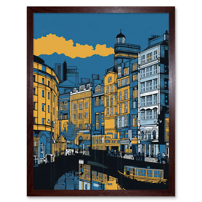 Leeds Dock Stadtbild Farbblock Illustration gerahmtes Kunstbild Druck 12x16