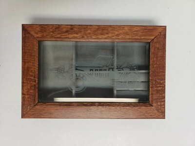 Mens Wooden Jewelry Storage Box with Glass Has Car on