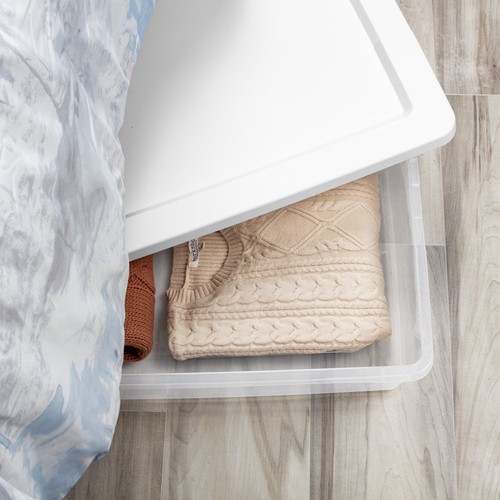 Storage Bin, 41 Quart Clear Plastic Storage Container with Snap-On Lid, White - Picture 5 of 11