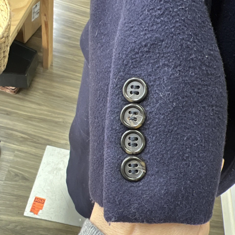 Vintage Perry Ellis Wool Trench Overcoat Mens 36 Chest Navy Business Preppy USA - Image 3 of 4