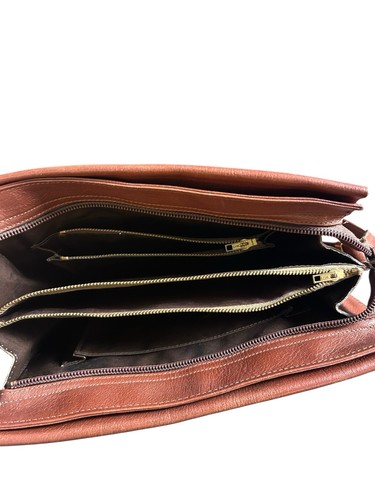 Borsa a tracolla quadrata Francia in pelle B Altman marrone vecchi soldi vintage rara - Foto 5 di 14