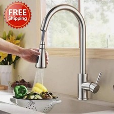 Kitchen Sink Faucet Brushed Nickel Single Handle Swivel Pull Down Sprayer Mixer