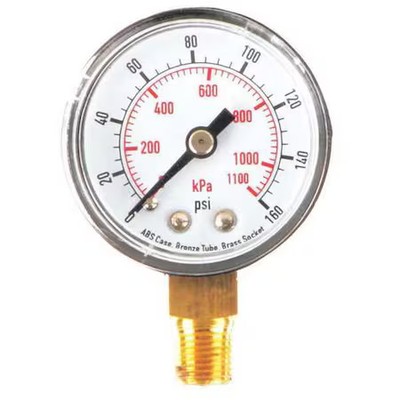 Zoro Select 4Flr3 Commercial Pressure Gauge, 0 To 160 Psi, 1 1/2 In Dial, 1/8,