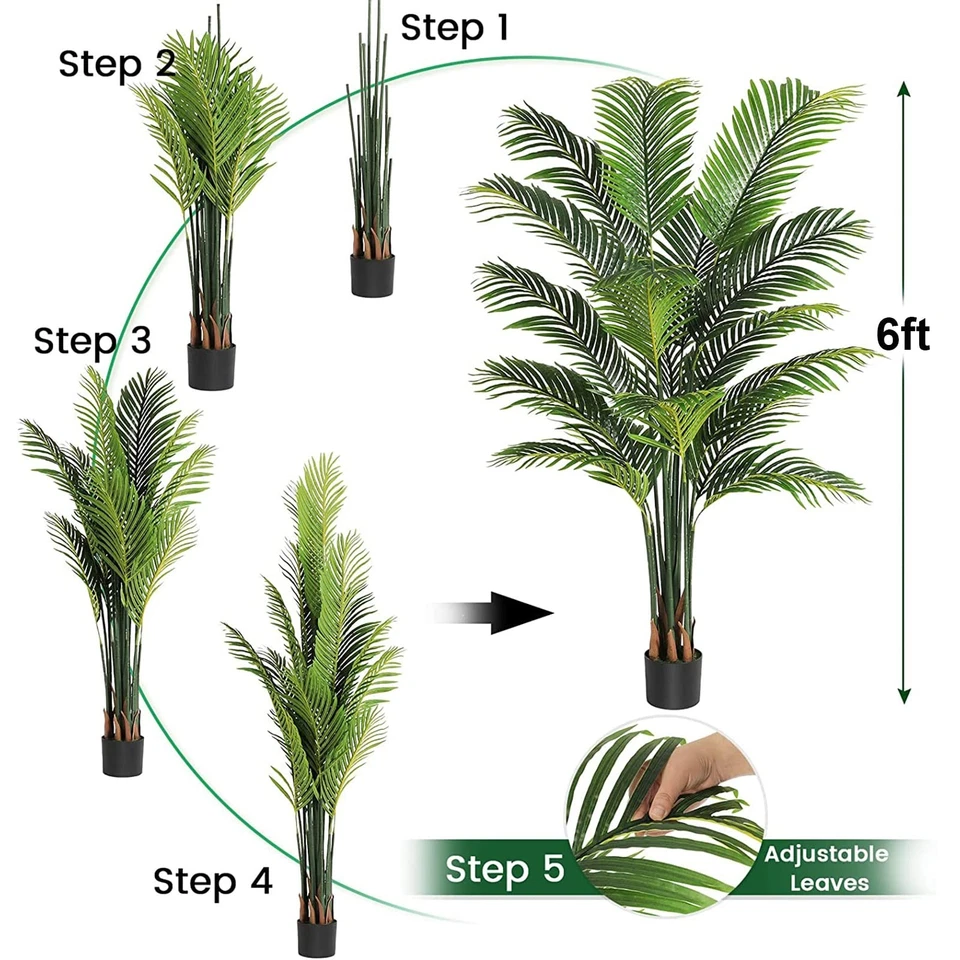Artificial Fake Palm Tree 6ft Tall with 16 Detachable Trunks Faux Tropical Pa... - Image 3 of 4