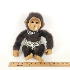 Hosung Baby Monkey Chimp Plush w/ Bib Pacifier Flocked Face 10"