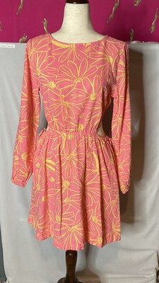Universal Thread Women's Size S Pink Yellow Floral Long Sleeve Cut Out Dress
