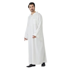 Saudi Arab Muslim Men Hooded Robe Thobe Dubai Abaya Kaftan Thoub Jubba Dishdasha