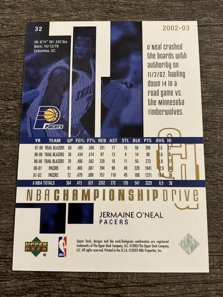 2002-03 Upper Deck Championship Drive Gold #32 Jermaine O'Neal /125 - Image 3 of 3