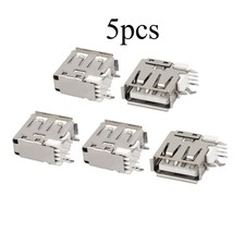 5pcs USB 2.0 Type-A Female Jack 4-Terminals Side Insert PCB Socket Connector
