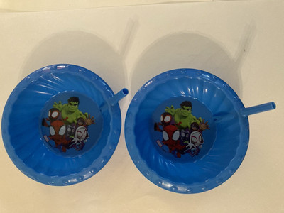 Marvel heroes sippy bowl 2 pc cereals straw Zak design 6 x 6 inch blue