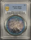 1993 PCGS MS67 American Silver Eagle Dollar $1 - Blue / Purple Toned