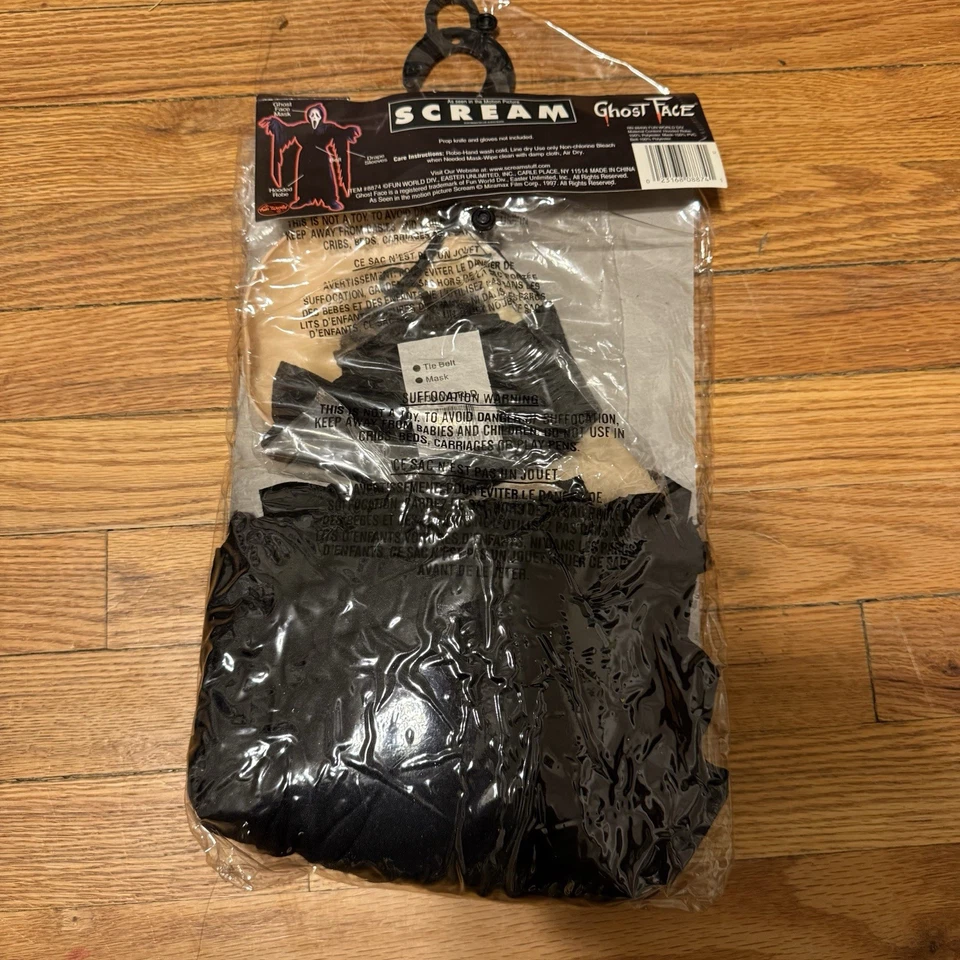 1997 Fun Works Ghost Face Mask Scream Movie Bata con Capucha Completa Nueva Talla 12 Foto 3 de 4