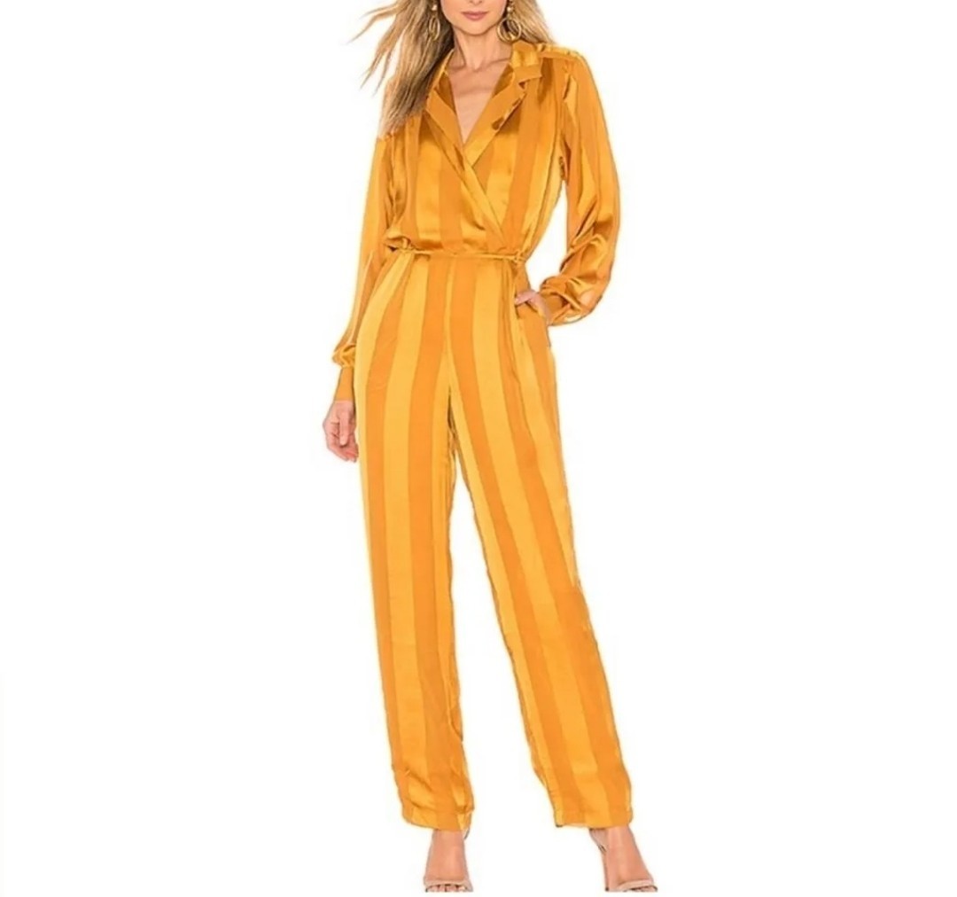 $328 House of Harlow 1960 X Revolve Margot Chiffon Satin Striped Jumpsuit L image 2