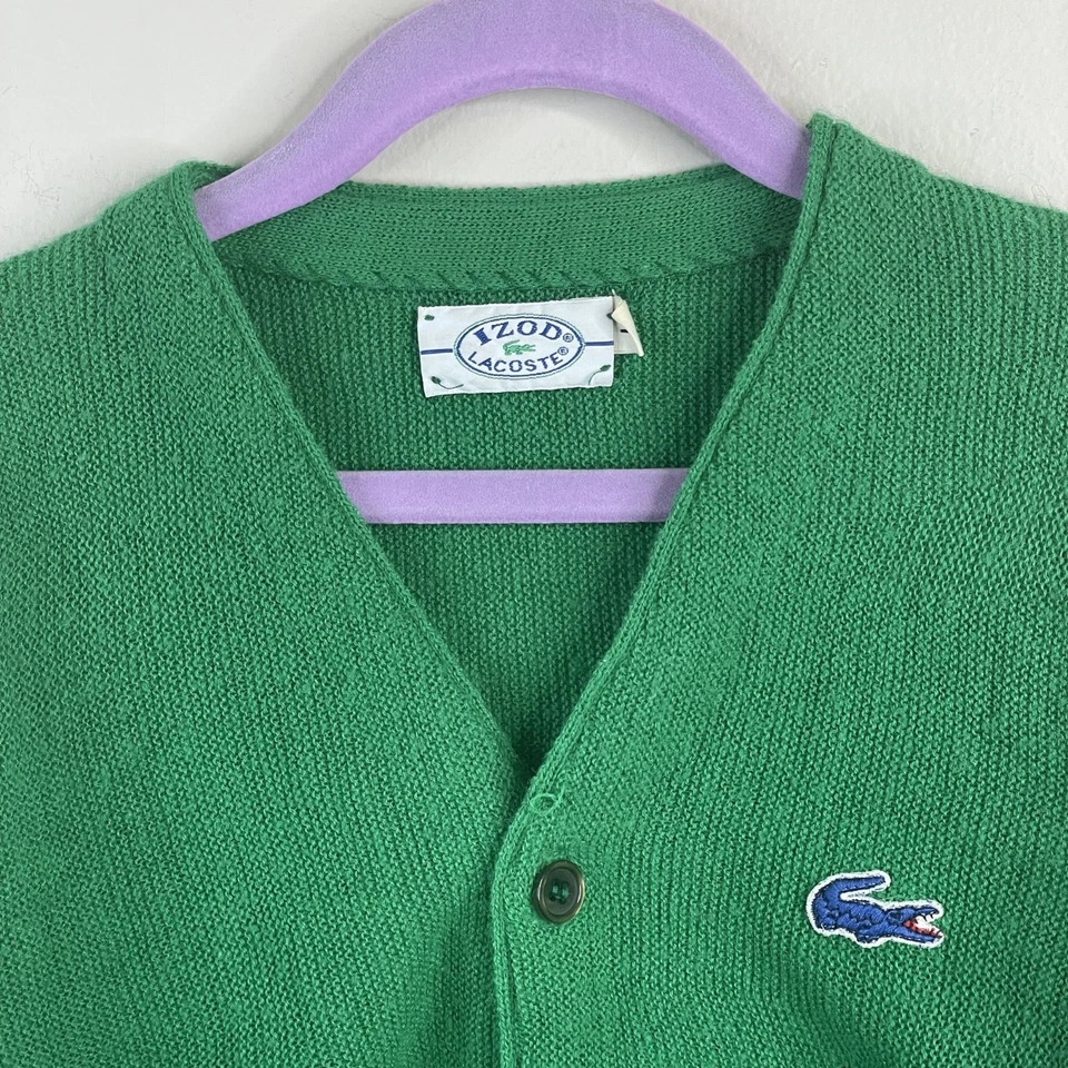 Suéter DE COLECCIÓN Lacoste Izod Orlon Años 70 80 Cárdigan Verde Cocodrilo EE. UU. Juventud 10 Foto 2 de 4