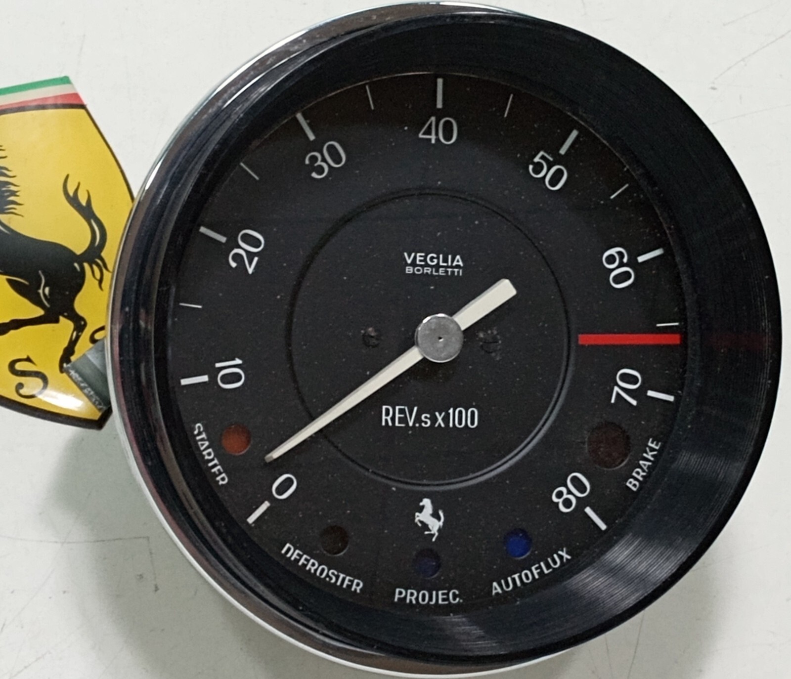 Ferrari 275  Dashboard Tachometer Gauge_Veglia Rev Counter_Chrome Bezel_GTB GTS