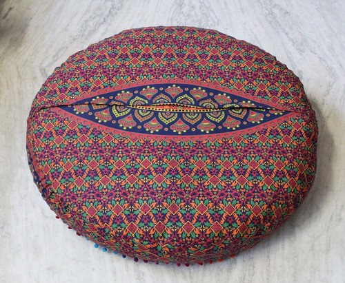 Mandala Round Cushion Cover Handmade Floor Cushion Cover Multicolor - Picture 2 of 4