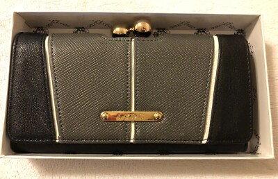 LYDC Black Leather Clutch Purse/Wallet with Gold Trim and Rhinestone Snaps