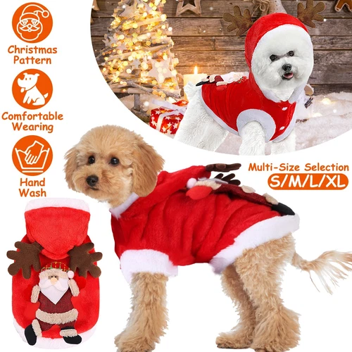 Pet Christmas Clothes Santa Claus Reindeer Antlers Costume Pet New Year Coat US