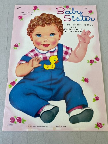 Baby Schwester 10 Zoll Puppe ausdrückbare Kleidung 1974 neu ungestanzt Vintage James Jonathan