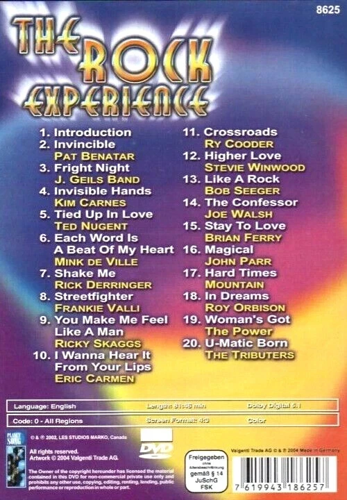 THE ROCK EXPERIENCE–DVD, BOB SEGER, ERIC CARMEN, BRYAN FERRY, REGION 0, like new - Image 2 of 2